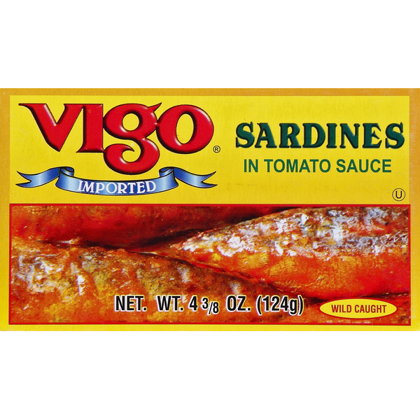 Packaged Seafood Vigo Spanish Sardines, in Tomato Sauce hero