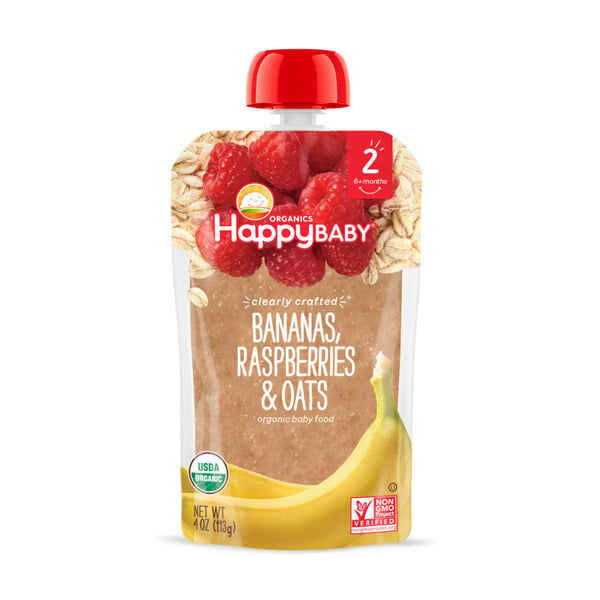 Baby Food & Formula Happy Baby Organics Clearly Crafted Stage 2 Bananas, Raspberries & Oats Pouch hero