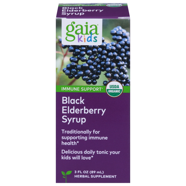 Baby First Aid & Vitamins GaiaKids Immune Support, Black Elderberry, Syrup hero