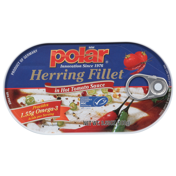 Canned Meat & Seafood MW Polar Herring Fillet, in Hot Tomato Sauce hero