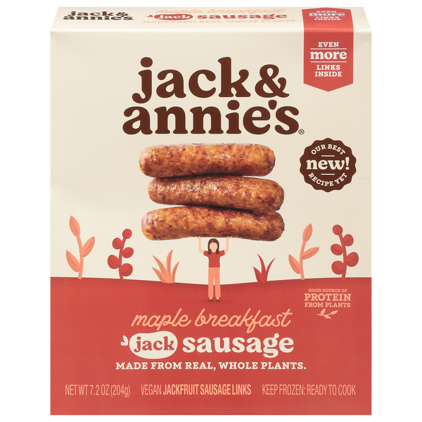 Hot Dogs, Bacon & Sausage jack & annie's Jackfruit Sausage Links, Maple Breakfast, Vegan hero