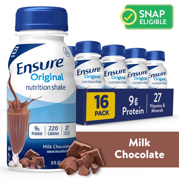 Protein & Meal Replacements Ensure Original Nutrition Shake Milk Chocolate Ready-to-Drink Bottles hero