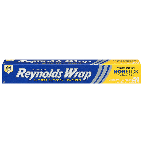 Food Wraps & Storage Reynolds Aluminum Foil, Everyday Strength, Nonstick, 50 Sq Ft hero