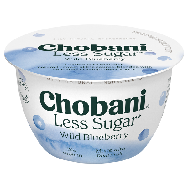 Yogurt, Kefir & Smoothies Chobani Yogurt, Greek, Less Sugar, Reduced Fat, Wild Blueberry hero