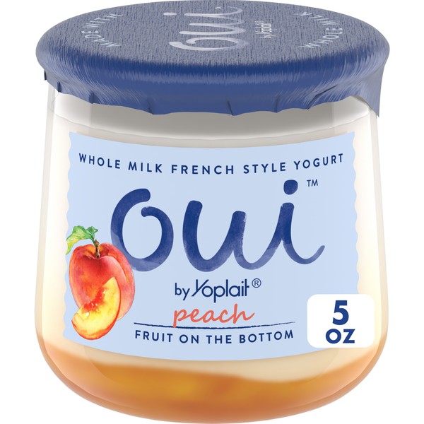 Yogurt Yoplait Oui French Style Peach Whole Milk Yogurt, Glass Yogurt Jar hero