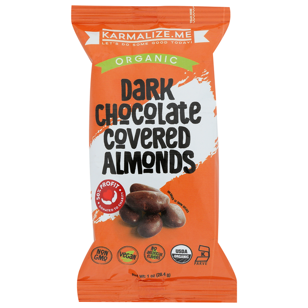 Nuts, Seeds & Dried Fruit Karmalize.me Vegan Organic Dark Chocolate Covered Almonds (1 Oz) hero