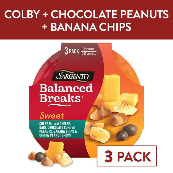 Lunchables & Snacks Sargento Balanced Breaks, Sweet, Colby/Peanuts/Banana Chips/Peanut Drops, 3 Pack hero