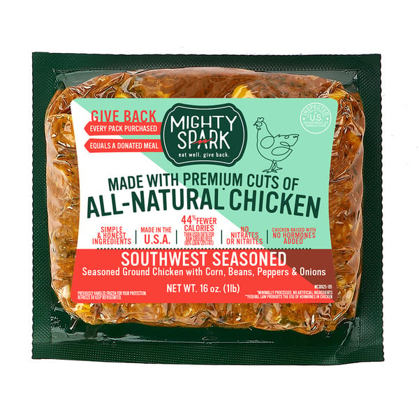 Packaged Poultry Mighty Spark Southwest-Style Ground Chicken with Corn, Black Bean & Poblano hero