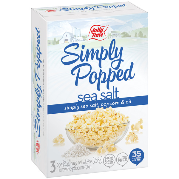 Popcorn & Jerky JOLLY TIME Simply Popped Sea Salt Microwave Popcorn hero