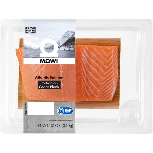 Packaged Seafood Mowi Atlantic Salmon Portion on Cedar Plank hero