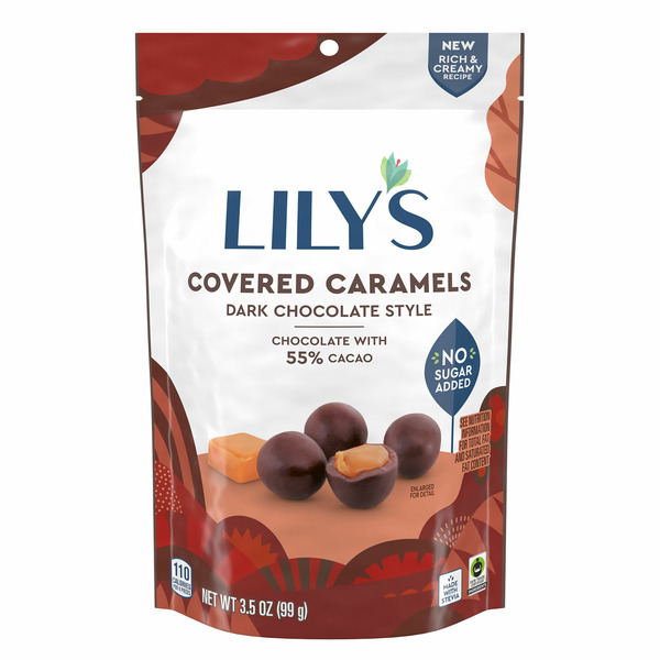 Candy & Chocolate Lily's Dark Chocolate Style No Sugar Added Covered Caramels hero