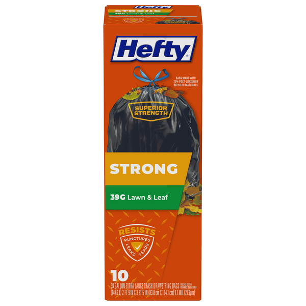 Trash Bags & Liners Hefty Trash Bags, Drawstring, Strong, Extra Large, 39 Gallon hero