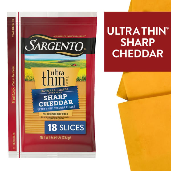 Packaged Cheese Sargento Ultra Thin® Sliced Sharp Natural Cheddar Cheese hero