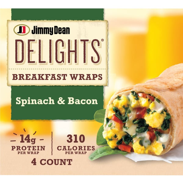 Frozen Meals Jimmy Dean Delights Breakfast Wrap Spinach and Bacon hero