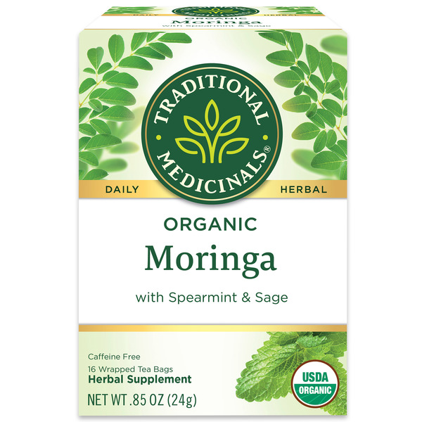 Tea Traditional Medicinals Organic Moringa with Spearmint & Sage, Caffeine Free Herbal Tea hero