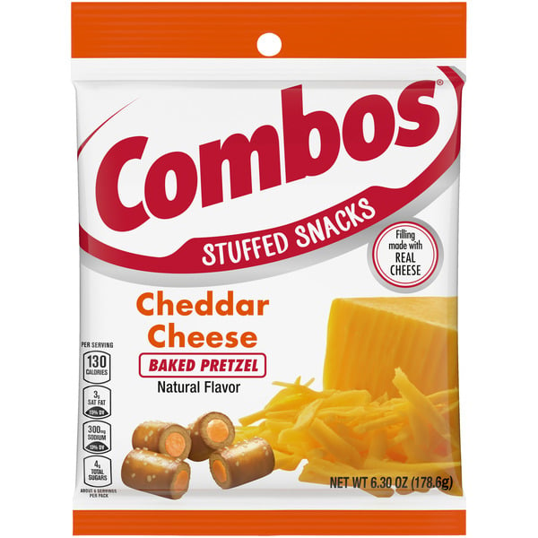 Chips & Pretzels COMBOS Stuffed Snacks Cheddar Cheese Baked Pretzel Snacks hero