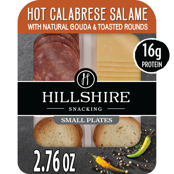 Lunch Meat Hillshire Farm Snacking Small Plates, Hot Calabrese Salame Deli Lunch Meat with Gouda Cheese hero