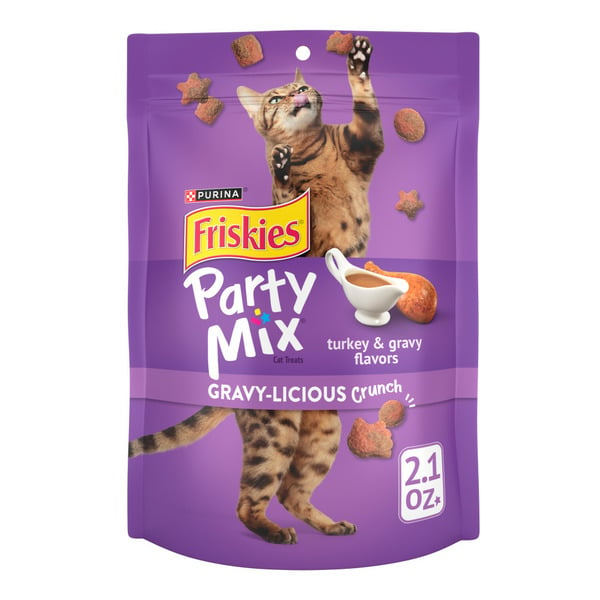 Cat Food & Care Purina Friskies Cat Treats, Party Mix Gravy-licious Crunch Turkey and Gravy Flavors hero