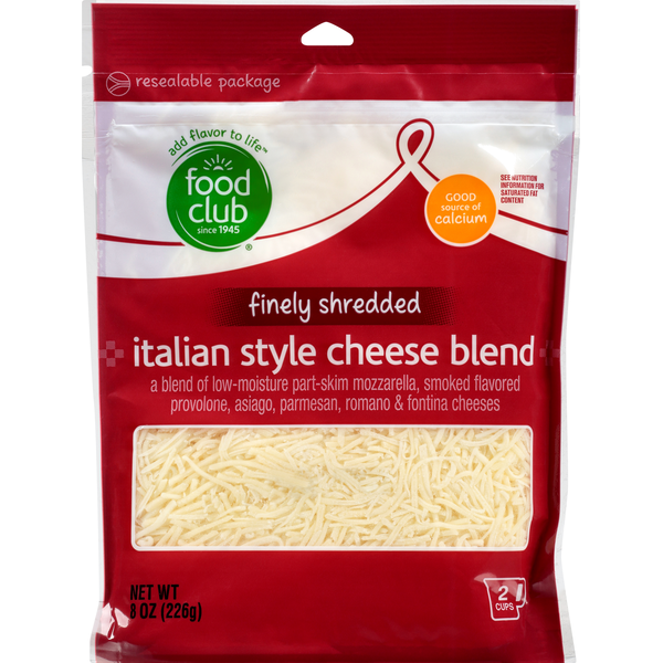 Packaged Cheese Food Club Cheese Blend, Italian Style, Finely Shredded hero