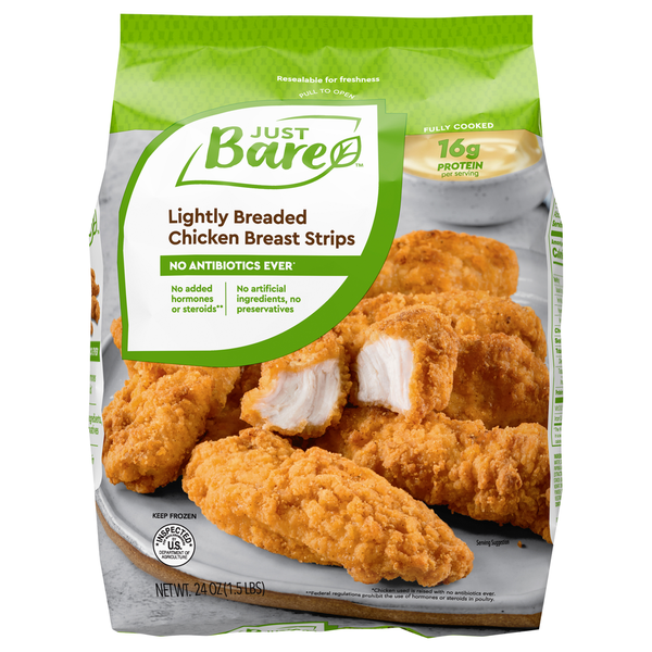 Frozen Meat Just Bare Chicken Breast Strips, Lightly Breaded hero