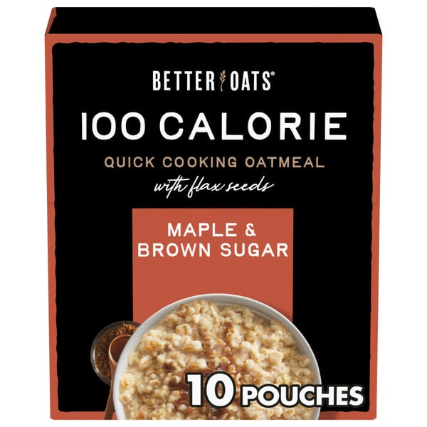 Hot Cereal & Pancake Mixes Better Oats 100 Calories Maple & Brown Sugar Instant Oatmeal with Flax Seeds hero