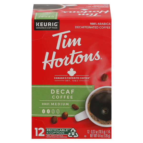 Coffee Tim Hortons Coffee, 100% Arabica, Medium Roast, Decaf, K-Cup Pods hero