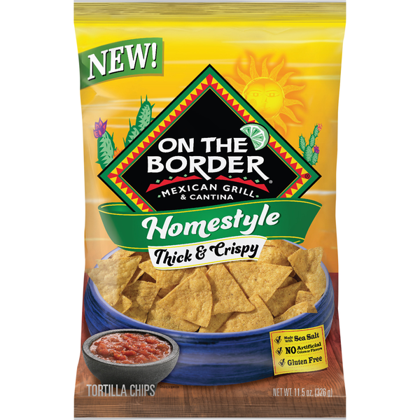 Chips & Pretzels On The Border Tortilla Chips, Thick & Crispy, Homestyle hero