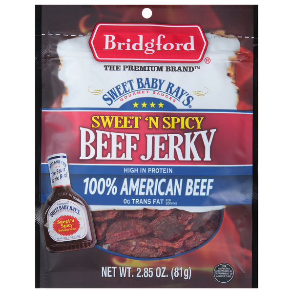 Popcorn & Jerky Bridgford Beef Jerky, Sweet 'N Spicy hero