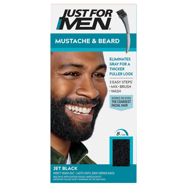 Hair Care Just For Men Easy Brush-In Color, Mustache & Beard Color, Jet Black M-60 hero