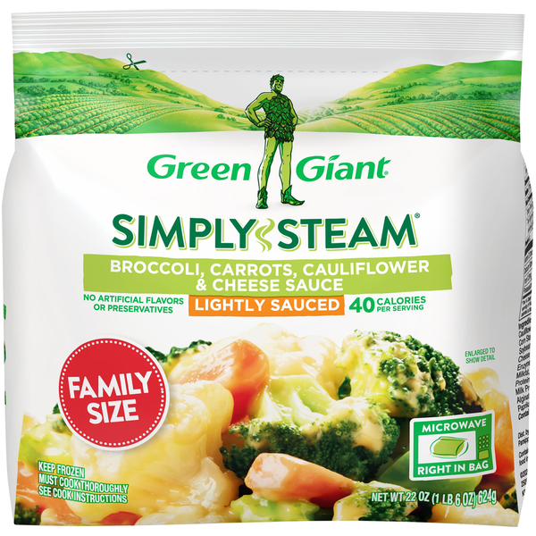 Frozen Produce Green Giant Steamers Broccoli, Carrots, Cauliflower & Cheese Sauce hero