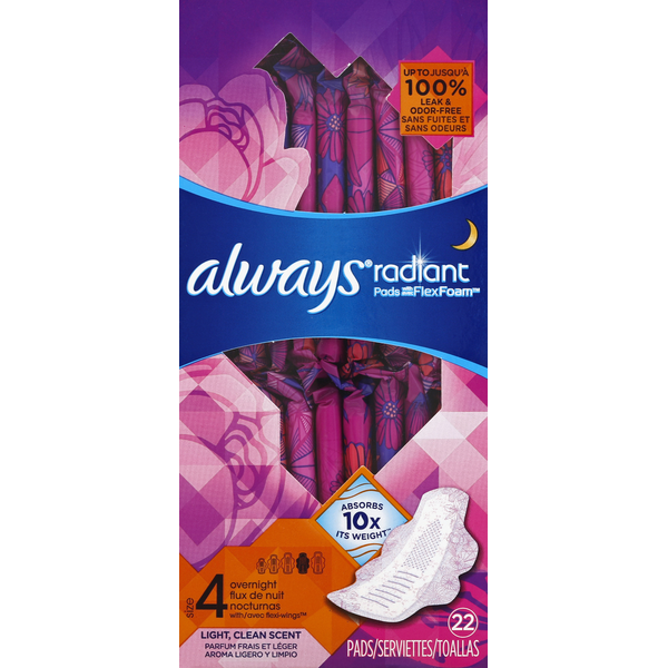 Feminine Care Always Pads, with Flexi-Wings, Overnight, Size 4 hero