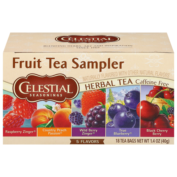 Tea and Lemonade Celestial Seasonings Fruit Tea Sampler, Caffeine Free, 5 Flavors, Tea Bags hero