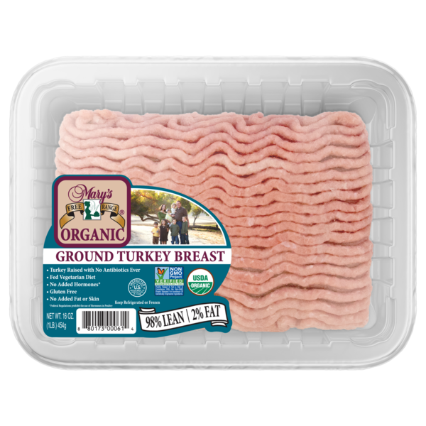 Meat Mary's Free Range Organic Ground Turkey Breast, 98/2 hero