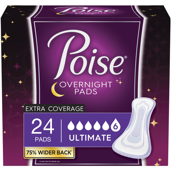 Feminine Care Poise Overnight Incontinence Pads for Women Ultimate Absorbency Feminine Pads hero