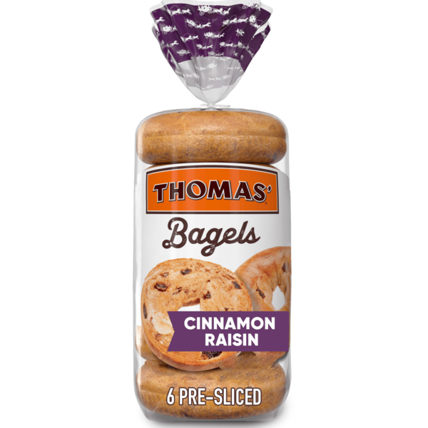 Breakfast Bakery Thomas’ 6 count, Cinnamon Raisin Pre-sliced Bagels hero