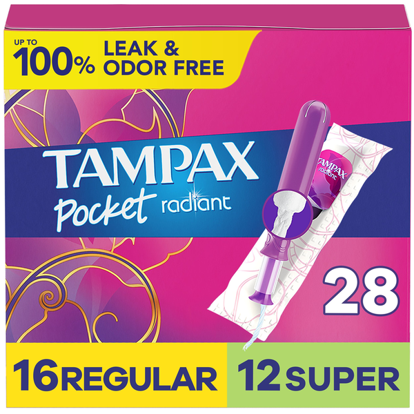 Feminine Care TAMPAX Pocket Radiant Plastic Tampons Duo Pack, Regular/Super Absorbency hero