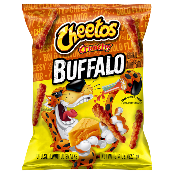 Chips & Pretzels Cheetos Crunchy Cheese Flavored Snacks, Buffalo hero