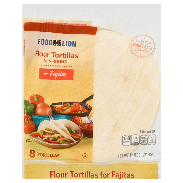 Mexican/Hispanic/Latino Foods Food Lion Flour Tortillas, Round, 8-Inch hero