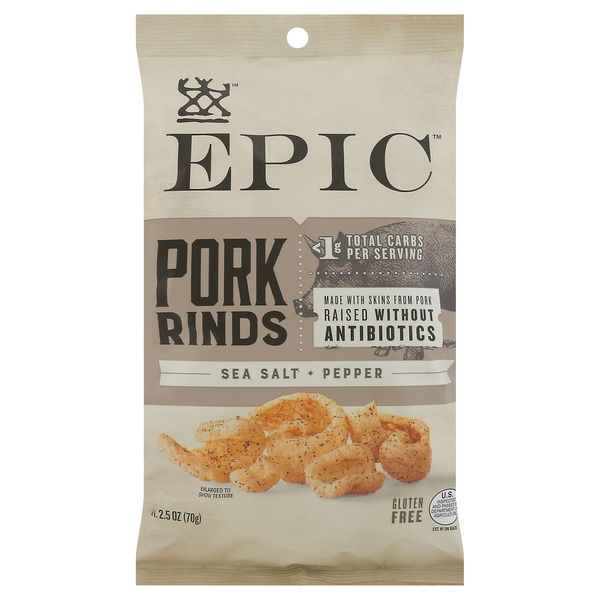 Chips & Pretzels EPIC Pork Rinds, Sea Salt + Pepper hero