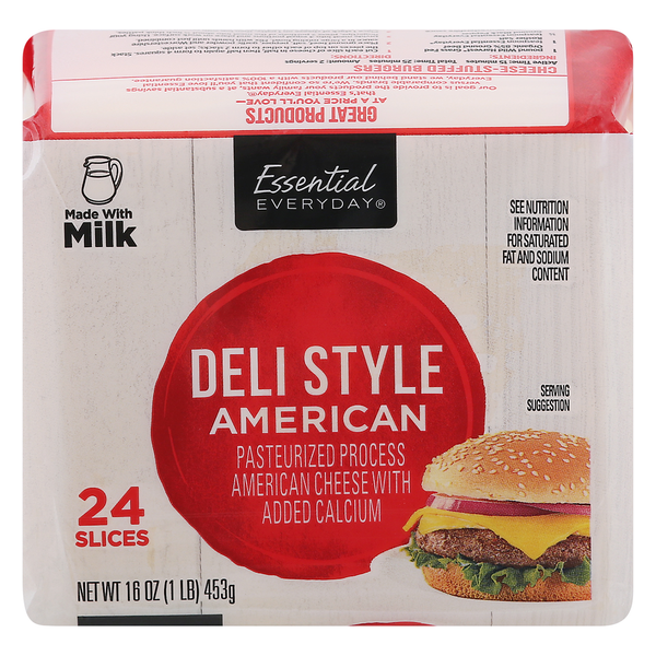 Packaged Cheese Essential Everyday Cheese Slices, American, Deli Style hero