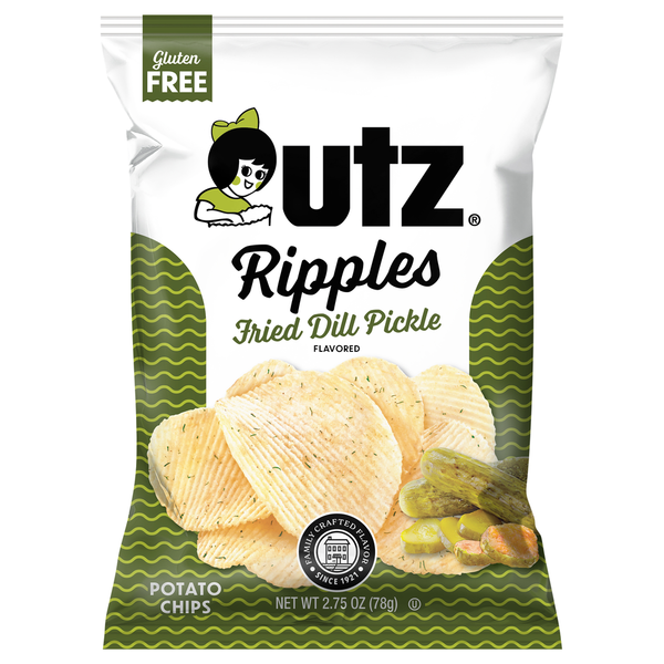 Utz Potato Chips, Gluten Free, Fried Dill Pickle Flavored, Ripples hero