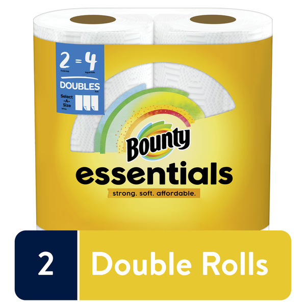 Paper Goods Bounty Essentials Select-A-Size Paper Towels, White, 2 Double Rolls = 4 Regular Rolls hero