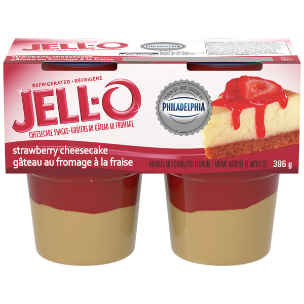 Refrigerated Pudding & Desserts Jell-O Strawberry Cheesecake Refrigerated Pudding Snacks hero