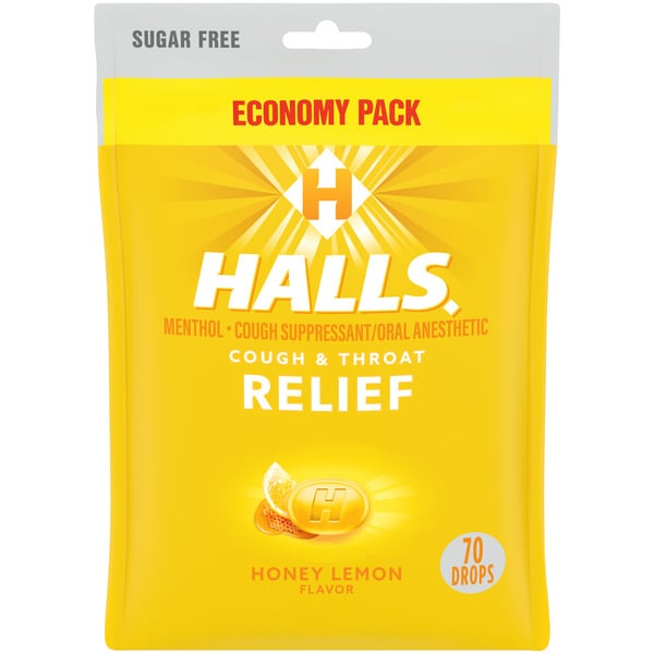 Cold, Flu & Allergy Halls Sugar Free Honey Lemon Cough hero