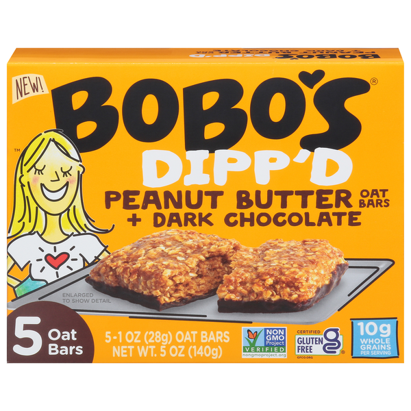 Energy & Granola Bars Bobo's Oat Bars, Peanut Butter + Dark Chocolate, Dipp'd hero