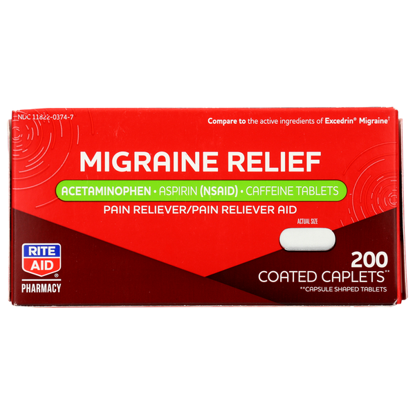 Pain & Fever Relief Rite Aid Migraine Relief, 200 Coated Caplets hero