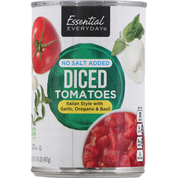 Canned & Jarred Vegetables Essential Everyday Tomatoes, No Salt Added, Italian Style with Garlic, Oregano & Basil, Diced hero