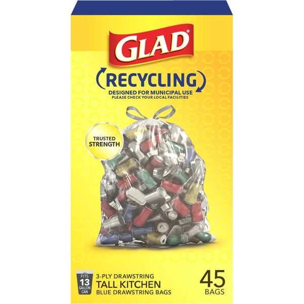 Trash Bags & Liners Glad Recycling Tall Drawstring Kitchen Trash Bags, Clear, 13 Gallon hero