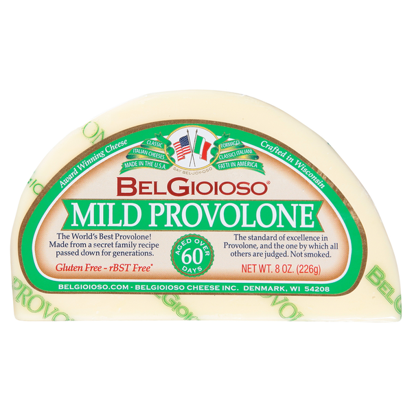 Packaged Cheese BelGioioso Provolone Cheese Mild Half Moon Wedge hero