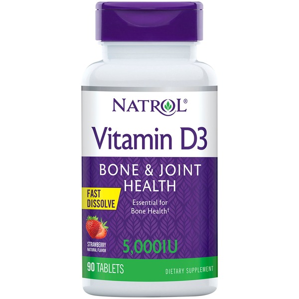 Vitamin D Natrol Vitamin D3 5,000 IU Strawberry Flavored Fast Dissolve Tablets hero